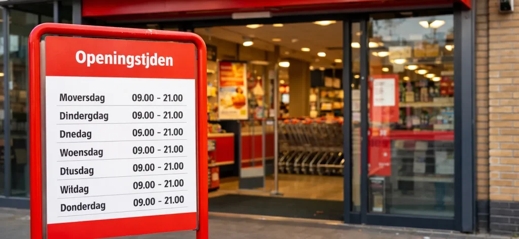 Realistische foto van de ingang van een Dirk van den Broek-supermarkt in Vlissingen.