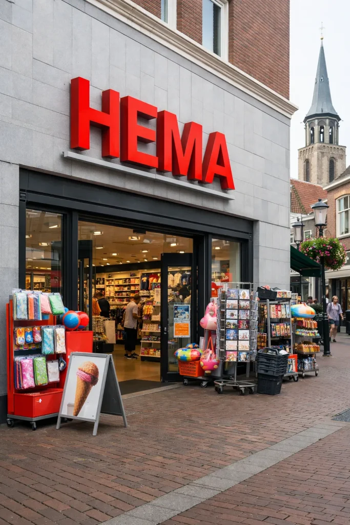 Echte foto van de HEMA-winkel in het centrum van Vlissingen. Zonder tekst in de afbeelding.