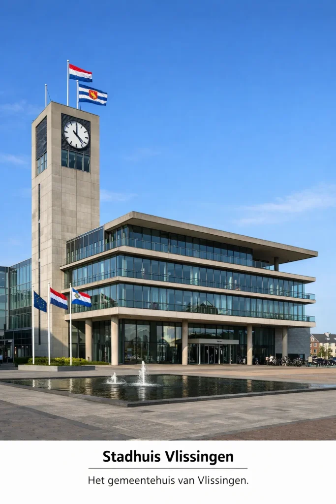 Realistische foto van het stadhuis in Vlissingen, helder daglicht, zonder tekst in beeld.