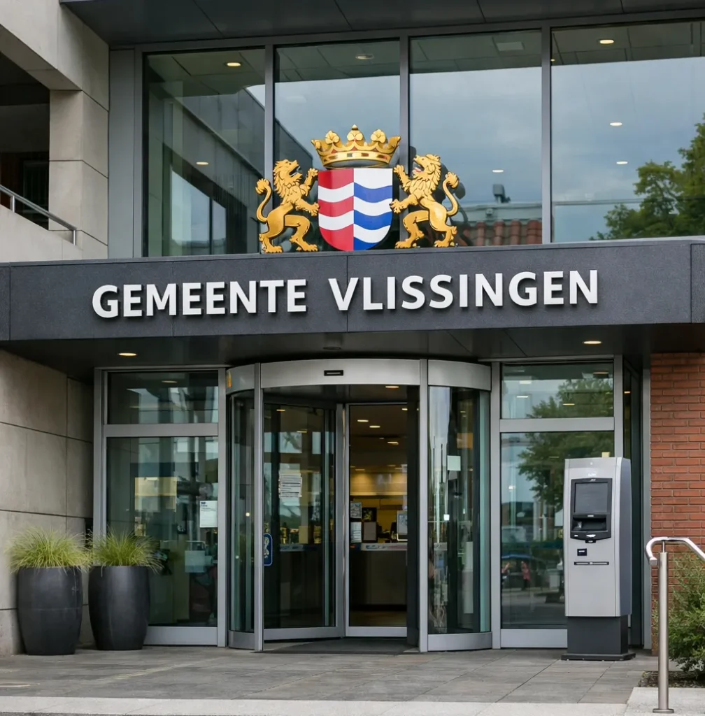 Realistische foto van een supermarkt in Vlissingen in de avond.