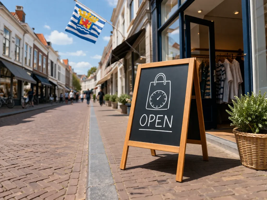 Gezellige winkelstraat op zondag