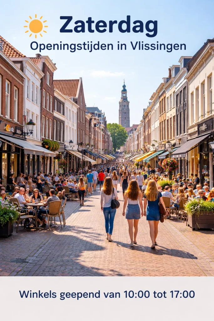 Drukke winkelstraat in Vlissingen op zaterdag. Gezellige sfeer in het centrum.
