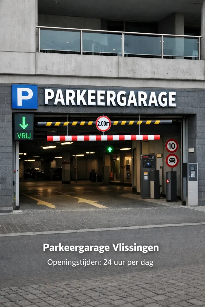 Realistische foto van een parkeergarage in het centrum van Vlissingen, zonder tekst in beeld.