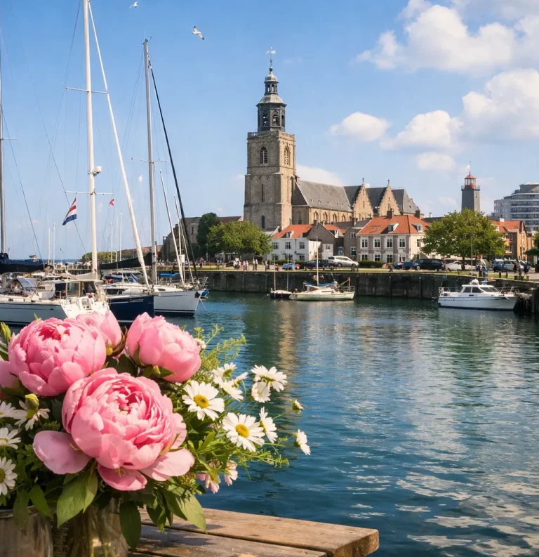Een sfeervolle foto van de haven van Vlissingen op een zonnige pinksterdag.